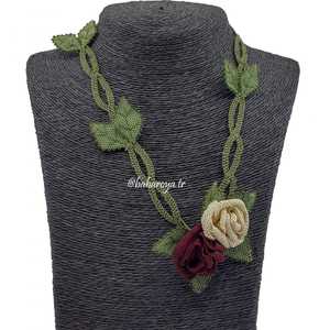 Hürrem Kolye Krem-Bordo İğne Oyası Collar de moda - Product Image 1