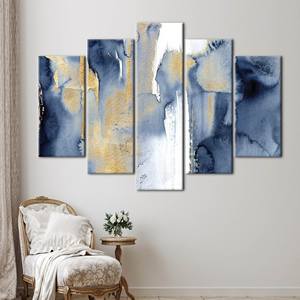 Modern Abstract Navy Blue and Gold Artwork Printed Canvas,5P Mix:Gallery <b>Wrap</b> - Product Image 1