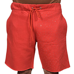 Pantalon en coton épais personnalisé ourlet brut plaine polaire Streetwear strass imprimé Shorts sport cordon Joggers Shorts oem - Product Image 1