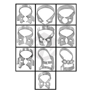 Juego de 10 abrazaderas de dique de goma restauradoras dentales de acero inoxidable, abrazaderas molares superiores e inferiores, instrumentos médicos, ortodoncia endodóntica - Product Image 3