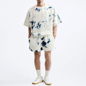 Venta al por mayor de Camisetas Personalizadas de verano para hombre de talla grande Tie Dye, camiseta de manga corta con hombros caídos y cuello redondo, camiseta de tela tejida para hombre - Product Image 5