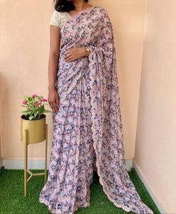 Haute qualité Designer imprimé fleuri Georgette Saree Blouse femmes attrayant décontracté vêtements de course de confiance mariages indiens - Product Image 2