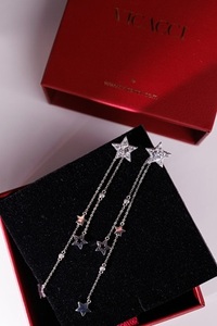 OEM/ODM 18K Gold/925S Silver Starry Glow Star Long Fine <b>Dangle</b> <b>Earrings</b> Customizable Jewelry Box Included - Product Image 5