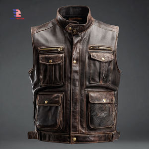 Gilet sans manches en cuir avec poche poitrine pour hommes Gilet en cuir boutonné Biker pour hommes Gilet de moto en cuir véritable pour hommes - Product Image 5