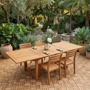<b>Outdoor</b> Solid Teak Wood <b>Extendable</b> Rectangular <b>Dining</b> <b>Table</b> Slatted Top Pedestal Leg Patio Setup Art Design Decor <b>Table</b> - Product Image 4