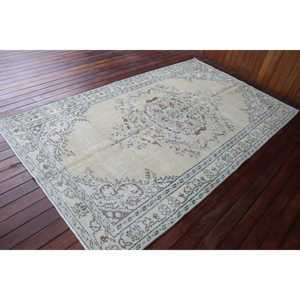 Alfombra de 5.2x9 pies, Alfombra Turca Vintage, Alfombra de Lana Blanca - Product Image 2