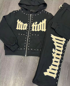 ชุดวอร์มสองชิ้นสำหรับผู้ชายกางเกงวอร์มประดับพลอยเทียมชุดสวมใส่สบายมีสไตล์ - Product Image 2