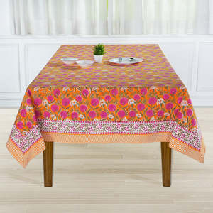 Tangerine Orange, Bubblegum Pink Indian Floral Hand Block Nappe en coton imprimé toutes les tailles disponibles, nappe de mariage - Product Image 4