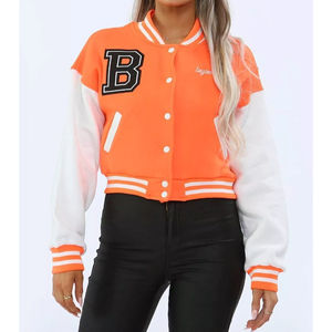 Chaquetas universitarias de lana de algodón 100% para mujer, chaqueta de equipo de béisbol de invierno con logotipo personalizado para decoración de piel universitaria de escuela secundaria - Product Image 5