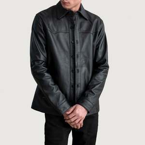 Veste en cuir de mouton semi-aniline écologique pour homme, couleur noire unie, avec col rabattable, veste haut de gamme - Product Image 1