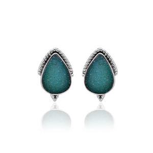 Aqua Green Druzy 14x10mm Pera Piedra preciosa 925 Plata Étnico Stud Pendientes 5,22 GMS joyería hecha a mano para mujer chica regalo de Navidad - Product Image 1