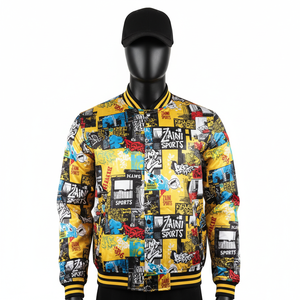 Veste en satin brillant de qualité supérieure 180 GSM Impression graphique multicolore vibrante Logo personnalisé Transfert thermique Veste en satin confortable pour hommes - Product Image 1