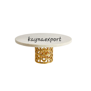 Support à gâteau rond de luxe écologique en feuille d'or, plateau en marbre noir, certifié CE, lavage à la main uniquement, décoration de mariage - Product Image 3