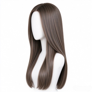 Perruque 100% cheveux humains, brun gris noisette, longue et droite, avec dentelle frontale, aspect naturel, pour femmes - Product Image 2