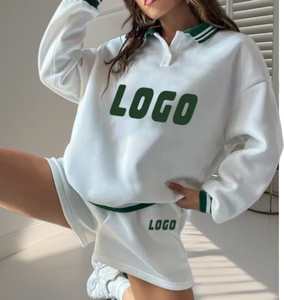 Conjunto de 2 Piezas para Mujer, Sudadera Corta, Venta Caliente, Excelente Calidad, Cuello Redondo, Cuello Polo, Botones, Pantalones Cortos de Punto, Invierno, Casual - Product Image 3