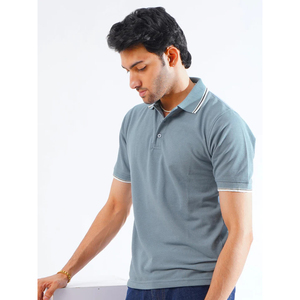 Men's Solid Color Short Sleeve Polo <b>Shirt</b> Cotton Pique Casual Style Light Blue - Product Image 1