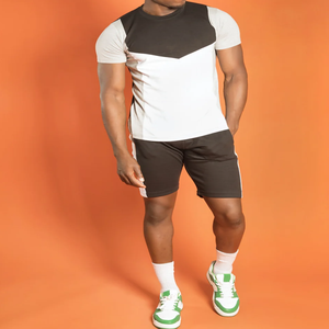 Conjunto de camiseta y pantalones cortos negros para hombre, Conjunto de camiseta transpirable informal de 2 piezas de verano para hombre 2025 - Product Image 1