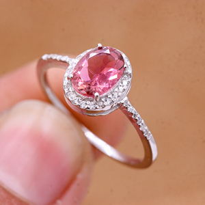 Natural Tourmaline Oval Shape Gemstone and Cubic Zircon Gemstone 925 Sterling <b>Silver</b> Handmade Ring Jewelry for Wholesale - Product Image 4