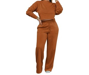 <b>Women's</b> Casual Winter Clothing Sets Breathable Pullover <b>Top</b> & Pants Solid Color <b>Warm</b> 2Pcs Suits Tracksuit Outfit - Product Image 1