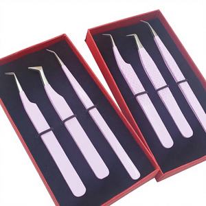 Juego de Pinzas para Pestañas de Acero Inoxidable Recubierto de Color Morado Claro, Profesional, de Alta Calidad y Duradero, con Puntas Dentadas/Lisas - Product Image 1