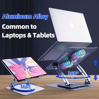 T619G Tablette pliable en gros Tablette de refroidissement pour ordinateur portable avec deux ventilateurs de refroidissement Rotatif RGB Aluminium Support réglable pour ordinateur portable