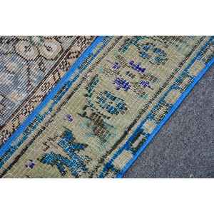 Alfombra Turca Vintage, Alfombra Decorativa de 2.7x6.2 pies, Alfombra de Lana con Diseño de Camuflaje Azul Verde - Product Image 5