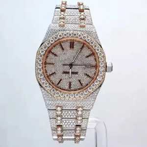 Luxurious Rose Gold and White Iced Out Automatic Analog Moissanite Diamond Watch with Stainless Steel <b>Band</b> and - Product Image 3