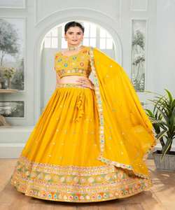 Precio al por mayor de moda XXL Georgette bordado volante trabajo Lehenga Choli Dupatta estilo pakistaní desgaste de fiesta Ropa Étnica - Product Image 4