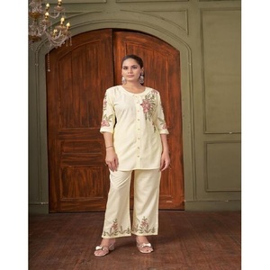 Élégant à la mode lourd rayonne Co-Ord ensemble pour les femmes Multi fil à broder travail Style traditionnel décontracté fête ethnique porter indien - Product Image 6
