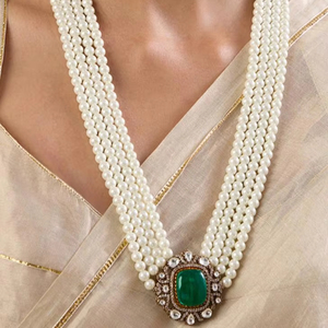 Conjunto de collar Polki de diseñador victoriano con pendientes chapados en oro de lujo para bodas o fiestas de aniversario de compromiso - Product Image 1