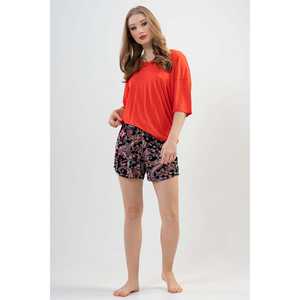 Conjunto de Falda y Pantalones Cortos Ovalados con Cuello en V y Hombros Descubiertos de Manga Corta Lyc Worteks para Mujer - Product Image 2