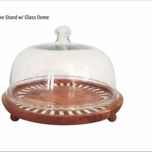 <b>Wooden</b> <b>Round</b> Cake Stand With Glass Dome Modern Food Serving Bowl Dinnerware Bowl Handmade Bulk Cheap Sale Price In Good Quality - Product Image 1