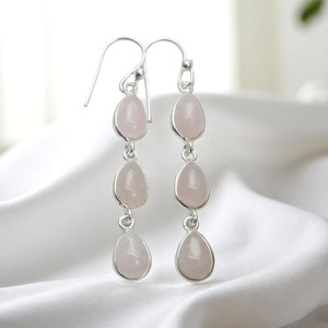 Rose Quartz Long Dangle Drop Earrings 925 Sterling Silver Gold Plated Cute Pear Gemstone Handmade Women's Jewelry - Product Image 2