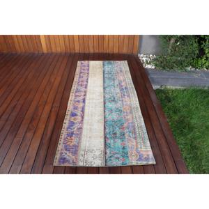 Tapis turc vintage, tapis de 2,8 x 6,8 pieds, tapis persan à accents bleus - Product Image 1