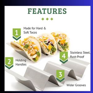 Respectueux de l'environnement en acier inoxydable Taco Racks Holder Stand Tray Plates Service Set Commercial Use Baking Grill Safe - Product Image 3