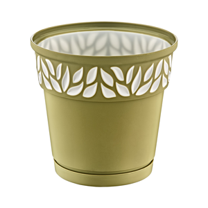 Durable 4 LT Khaki PP Plastic <b>Flower</b> Pot Modern Elegant Cutout Design Lightweight Multi-purpose Indoor Outdoor Home Garden Use - Product Image 1