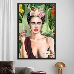 Printed Canvas Wall <b>Decor</b> - Frida <b>Birds</b> Jungle Scene,BLACK FRAMED CANVAS - Product Image 1