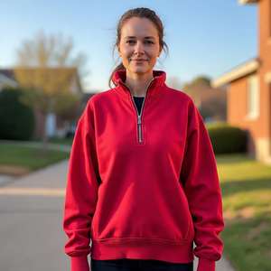 Jersey con cremallera de 1/4 cuartos, sudaderas informales ligeras de manga larga para mujer, sudaderas transpirables de algodón con media cremallera - Product Image 1