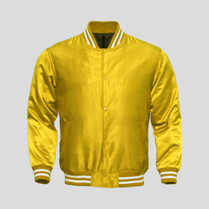 Chaqueta de satén bombardero de béisbol Varsity a prueba de viento para hombre personalizada al por mayor de seda bordada en blanco universitario - Product Image 1