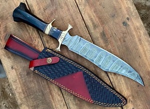 Imperial Enterprises Industrial Grade Hand Forged Damascus Hunting <b>Knife</b> <b>Bone</b> <b>Handle</b> Handmade Leather Sheath | OEM/ODM - Product Image 3