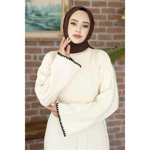 Etamine Robe en maille côtelée brodée Ecru - Product Image 4