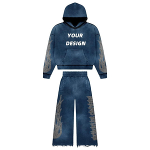 Conjunto Deportivo de Sudadera con Capucha y Pantalones Deportivos de Pierna Recta para Hombre, Personalizado con Cierre, Lavado Ácido, Estampado - Product Image 4
