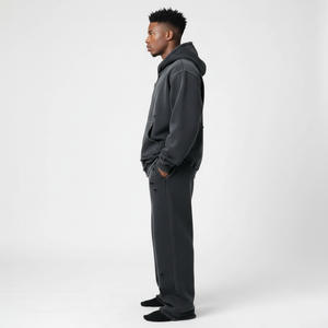 2026 <b>Men's</b> Distressed Printed Tracksuits Streetwear Sweatpants <b>Hoodie</b> Sets Customized <b>Black</b> Acid Wash Zip Jogger 100% Cotton - Product Image 6