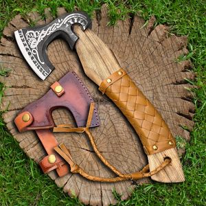 Handmade Viking <b>Axe</b> with Leather Sheath Carbon Steel Blade Leather Wrapped Ash <b>Wood</b> Handle Hand Forged <b>Axe</b> for Camping & Out - Product Image 2