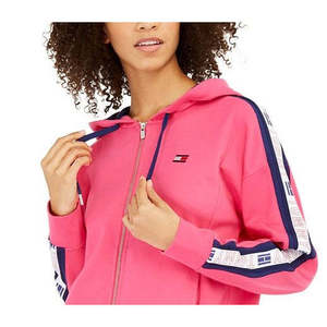 Felpa con cappuccio sportiva Tommy Hilfiger da donna con logo e zip, traspirante, rosa, taglia XL, in maglia, per la stagione autunnale - Product Image 2