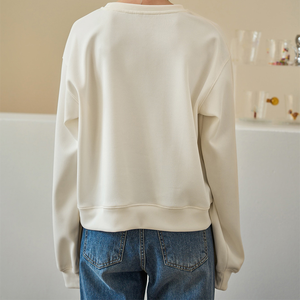 Sweat-shirt décontracté pour femme, imprimé personnalisé, tissé, oversize, uni, manches longues, épaules tombantes, col rond, hiver, devant - Product Image 4