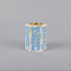 Quemador de Incienso Hexagonal de Concha de Nácar Azul Hecho a Mano, Soporte Decorativo de Color Brillante de Lujo - Product Image 1