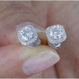 ต่างหูเพชรเม็ดเดี่ยวทรงกลมแบบตัดมอยส์ซอไนต์สำหรับผู้หญิงต่างหู925สีเงินสเตอร์ลิงคลาสสิกแบบปรับแต่งได้ - Product Image 3