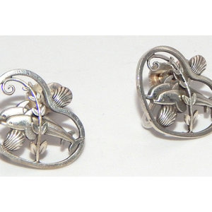Orecchini 925 moda in argento Sterling Design cuore e delfino con chiusura posteriore a vite - Product Image 1