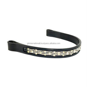 Equestrian Black Leather Horse Premium Quality Handmade Brow Bands With Decorative <b>Crystals</b> and Stones with <b>Stitched</b> Loops - Product Image 4